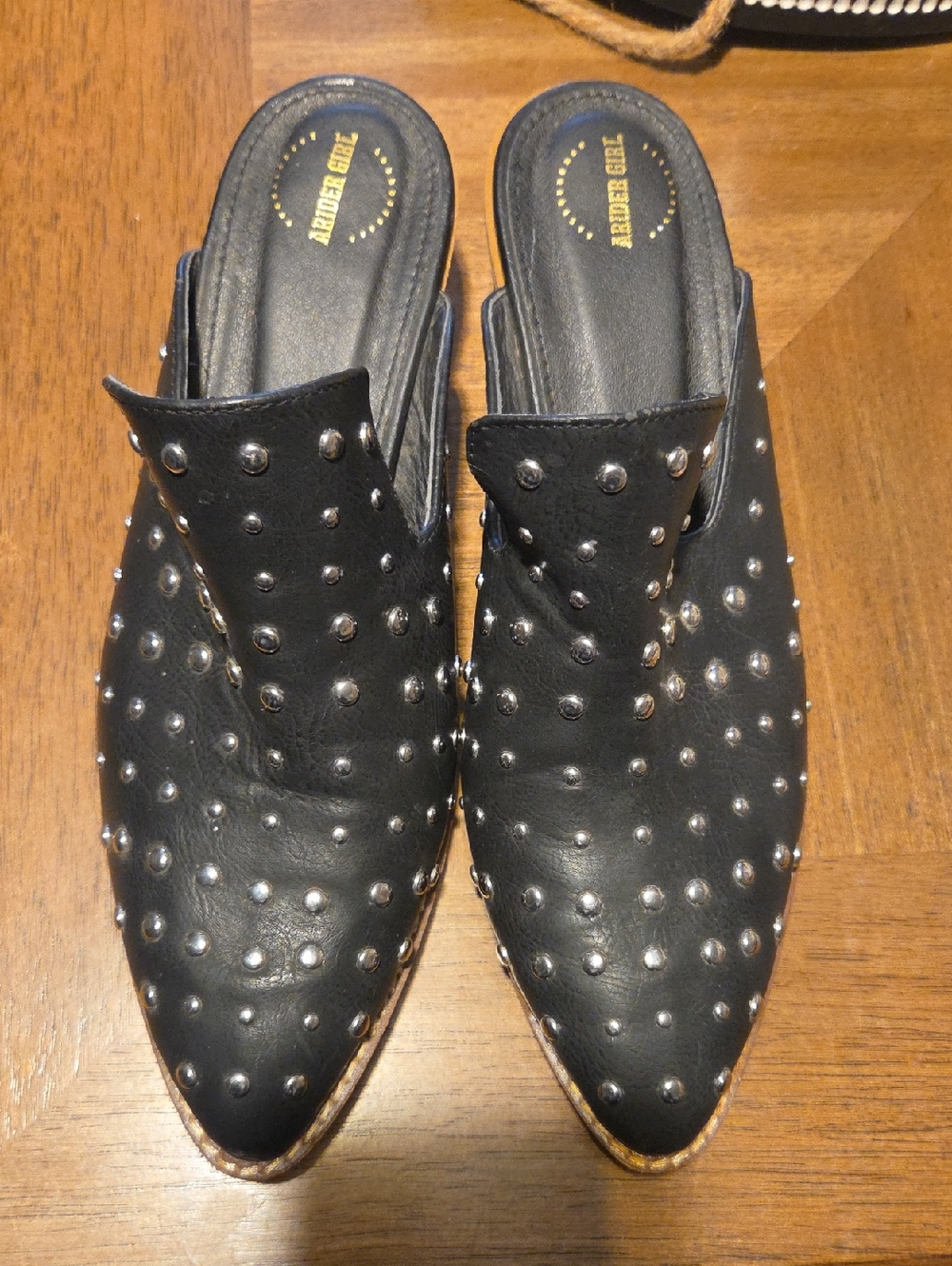 Arider Girl Black Studded Leather Mules